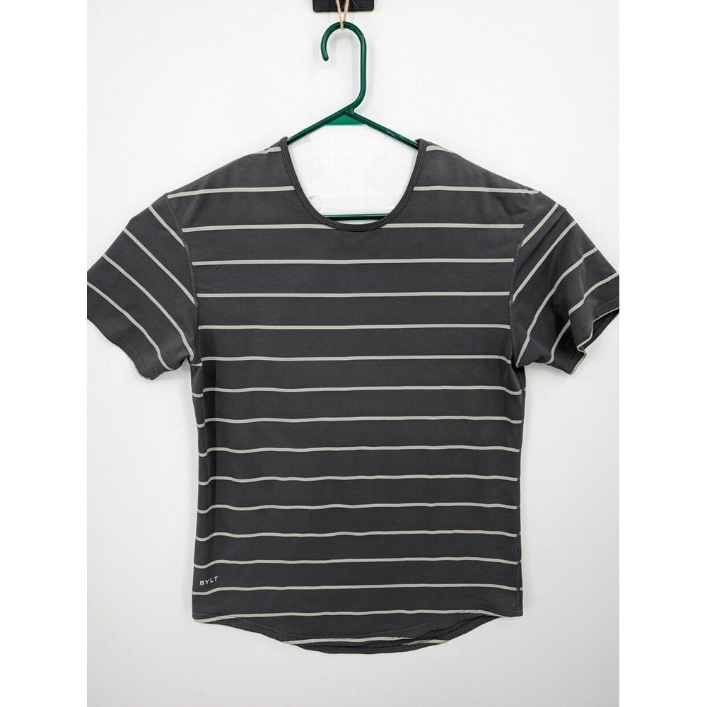 BYLT Drop Cut Lux Men's Athletic Gray Striped Tee Shirt Size Large